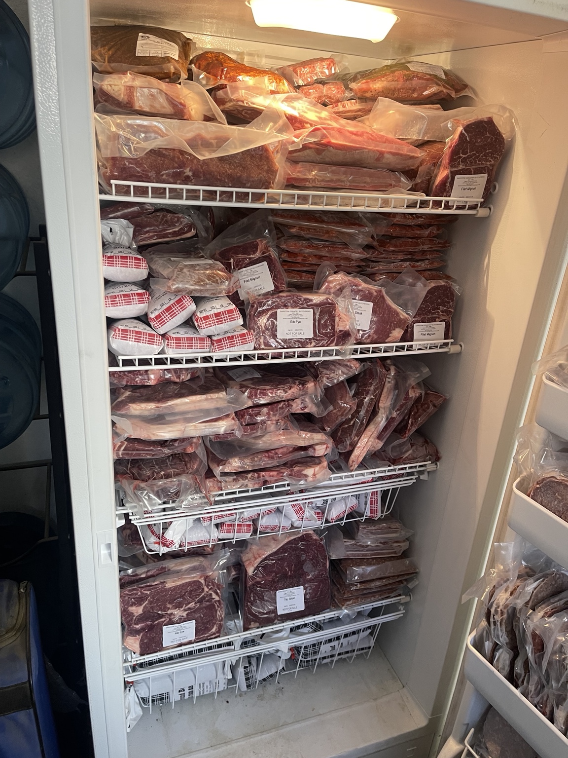 Freezer filled with packaged beef